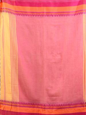 Yellow cotton handspun soft saree with texture borders 4