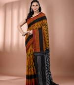 Mustard cotton handspun soft saree with ziczac pattern