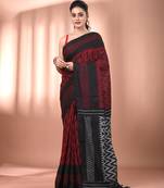 Red cotton handspun soft saree with ziczac pattern