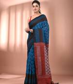 Sapphire blue cotton handspun soft saree with ziczac pattern