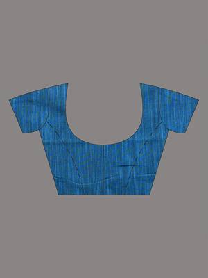 Sapphire blue cotton handspun soft saree with ziczac pattern 5