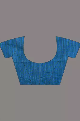 Sapphire blue cotton handspun soft saree with ziczac pattern
