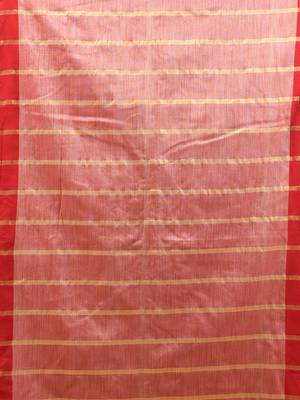 Red cotton handspun soft saree with zari stripe pattern 4