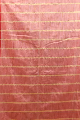 Red cotton handspun soft saree with zari stripe pattern