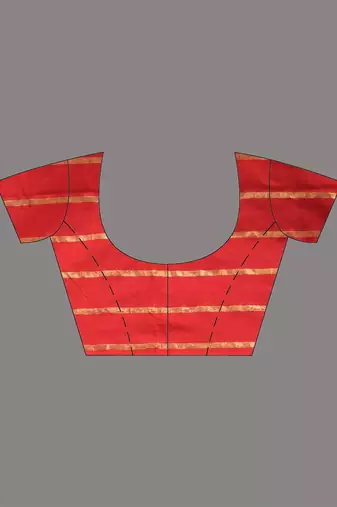 Red cotton handspun soft saree with zari stripe pattern