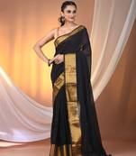 Black mulmul cotton soft saree with zari borders Without blouse