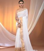 White mulmul cotton soft saree with zari borders Without blouse