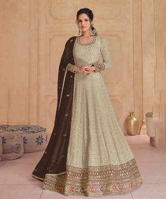 Beige georgette embroidered anarkali suit 1