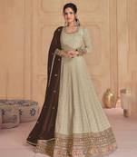 Beige georgette embroidered anarkali suit