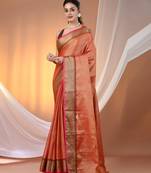 Red tissue soft saree with zari borders