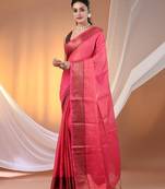 Pink tissue soft saree with zari borders