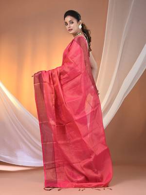 Pink tissue soft saree with zari borders 3