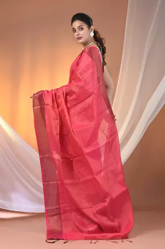 Pink tissue soft saree with zari borders