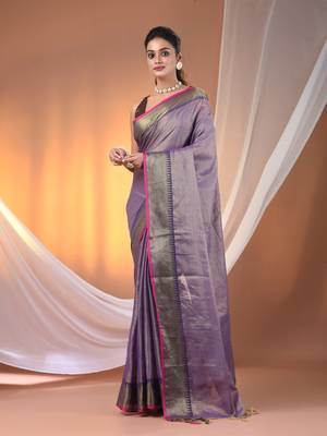 Purple tissue soft saree with zari borders 1