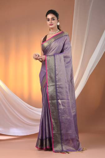 Purple tissue soft saree with zari borders