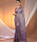 Purple tissue soft saree with zari borders