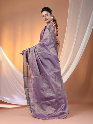 Purple tissue soft saree with zari borders 3