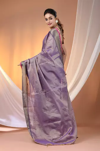 Purple tissue soft saree with zari borders