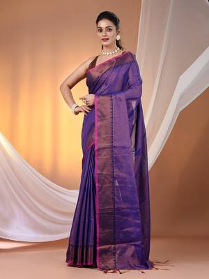 Blue tissue soft saree with zari borders 1