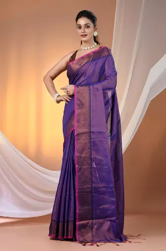 Blue tissue soft saree with zari borders