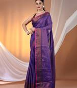 Blue tissue soft saree with zari borders