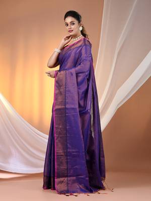 Blue tissue soft saree with zari borders 2