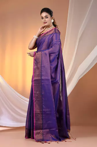 Blue tissue soft saree with zari borders