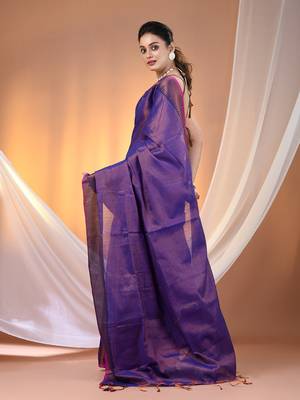 Blue tissue soft saree with zari borders 3