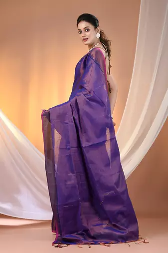 Blue tissue soft saree with zari borders