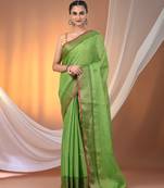 Green tissue soft saree with zari borders