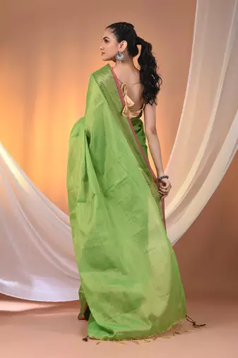 Green tissue soft saree with zari borders