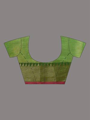 Green tissue soft saree with zari borders 5