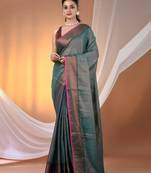 Teal tissue soft saree with zari borders