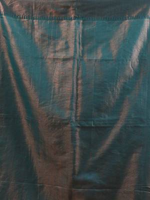 Teal tissue soft saree with zari borders 4