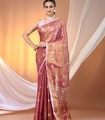 Violet dual tone texture motifs tissue saree with stripes pallu
