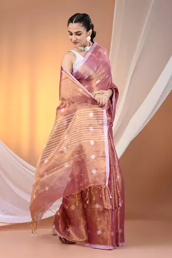 Violet dual tone texture motifs tissue saree with stripes pallu