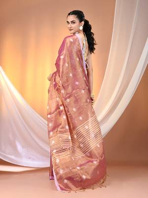 Violet dual tone texture motifs tissue saree with stripes pallu 3