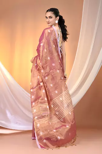 Violet dual tone texture motifs tissue saree with stripes pallu