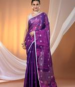Purple texture motifs tissue saree with stripes pallu