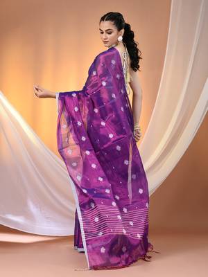 Purple texture motifs tissue saree with stripes pallu 3