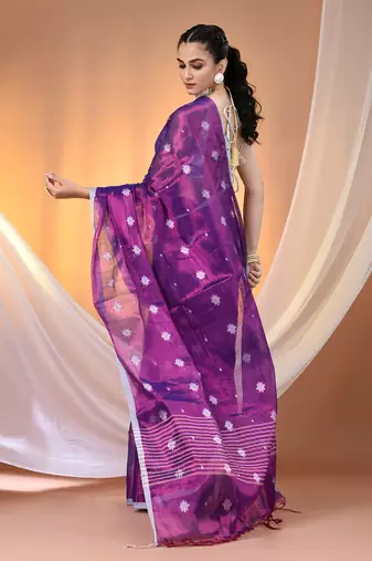 Purple texture motifs tissue saree with stripes pallu