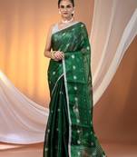 Green texture motifs tissue saree with stripes pallu