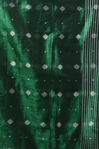 Green texture motifs tissue saree with stripes pallu