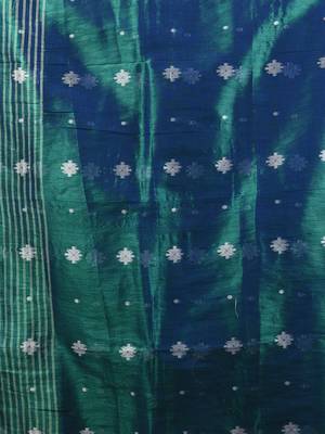 Peacock blue texture motifs tissue saree with stripes pallu 4
