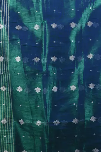 Peacock blue texture motifs tissue saree with stripes pallu