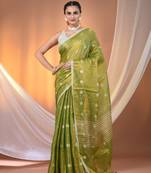 Parrot green texture motifs tissue saree with stripes pallu