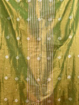 Parrot green texture motifs tissue saree with stripes pallu 4