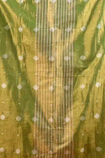 Parrot green texture motifs tissue saree with stripes pallu