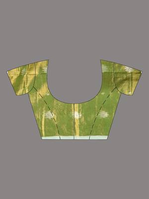 Parrot green texture motifs tissue saree with stripes pallu 5