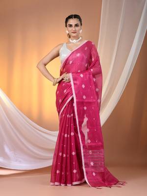 Pink texture motifs tissue saree with stripes pallu 1